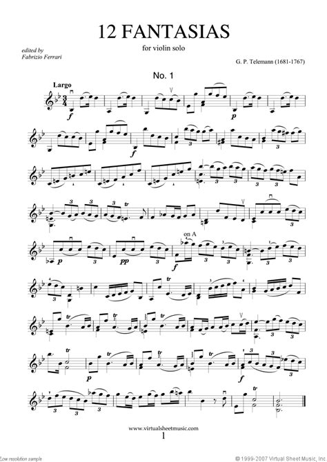 Telemann   Fantasias, 12 sheet music for violin solo
