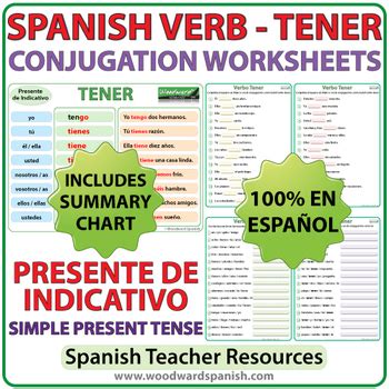TENER   Spanish Verb Conjugation Worksheets   Present ...