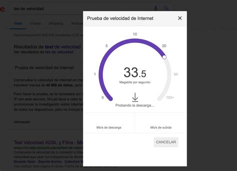 Test de velocidad a Internet de Google