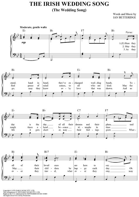 The Irish Wedding Song Sheet Music   For Piano and More ...
