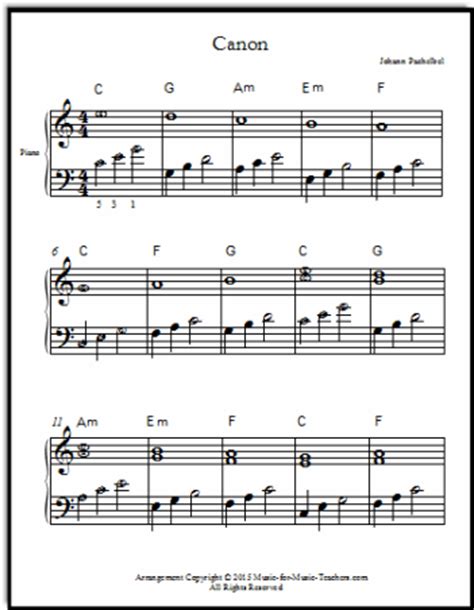 The Pachelbel Canon in D for Beginners Free Printable ...
