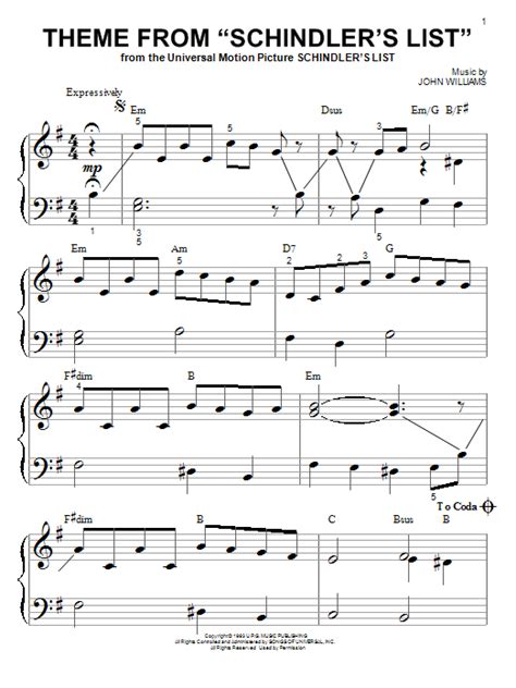 Theme From Schindler s List sheet music by John Williams ...