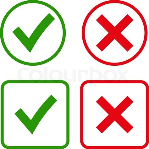 Tick and cross signs. Green checkmark OK and red X icons ...