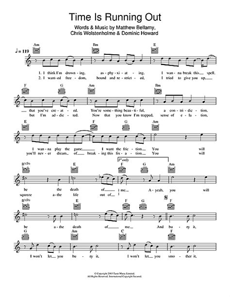 Time Is Running Out chords by Muse  Melody Line, Lyrics ...