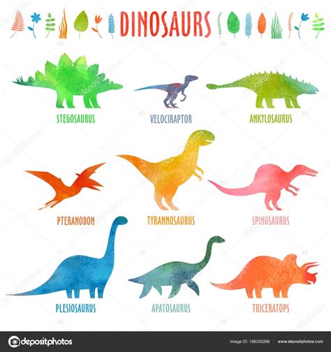 Tipos de dinossauros em aquarela — Vetor de Stock © ko.t ...