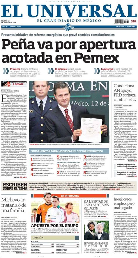 Titulares de prensa destacan la reforma energética de EPN ...