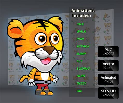 Tony the Tiger Character Set Royalty Free Game Art