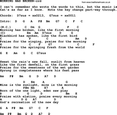 Top 500 Hymn: Morning Has Broken   lyrics, chords and PDF