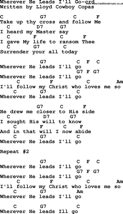 Top 500 Hymn: Wherever He Leads I ll Go   lyrics, chords ...