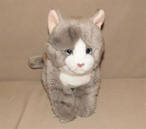 Toys R Us Gray and White Striped Cat Plush 9  Stuffed ...
