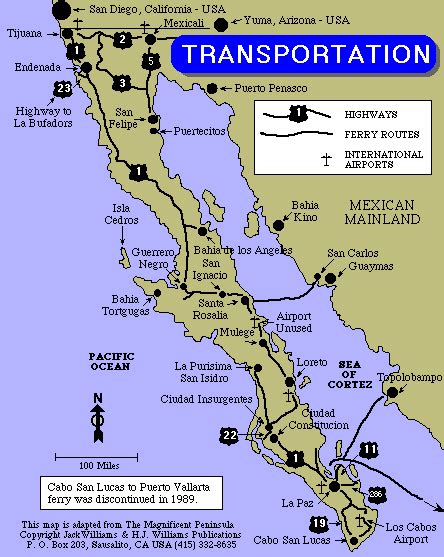 Transportation in Baja map   Baja.com