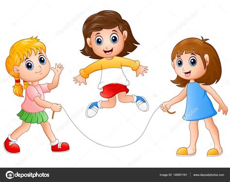 Tres niñas jugando saltar la cuerda — Vector de stock ...
