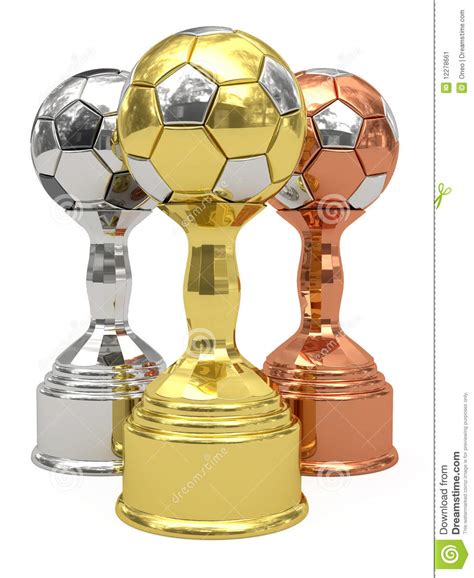 Trofeos De Oro, De Plata Y De Bronce Del Fútbol Imagen de ...
