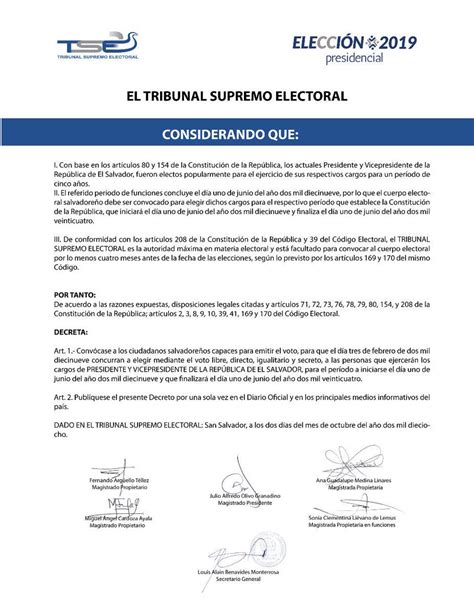 TSE convoca a elecciones presidenciales 2019 | Diario El Mundo