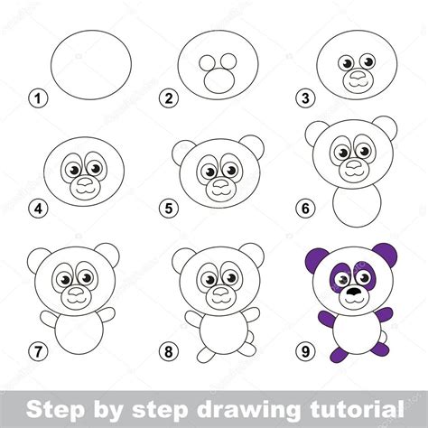 Tutorial de dibujo. Cómo dibujar un oso Panda — Vector de ...