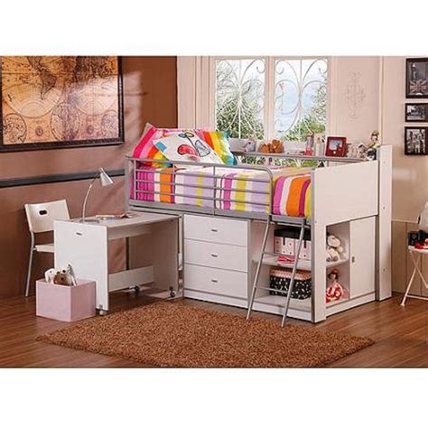 Twin Loft Bunk Bed Storage Desk White Kids Bedroom ...