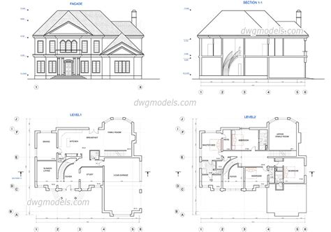 Two story house plans DWG, free CAD Blocks download