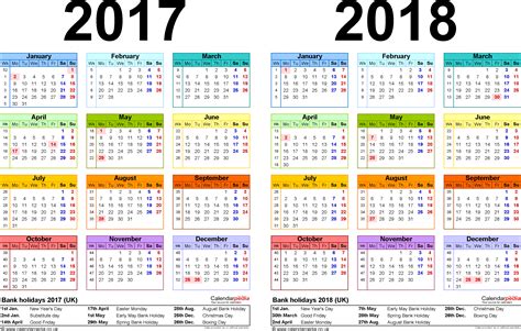 Two year calendars for 2017 & 2018  UK  for Word