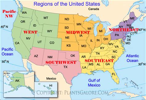 Types: Map of United States Regions   Ornamental Plant ...