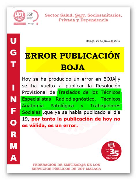 UGT Distrito Sanitario Málaga Guadalhorce: ERROR ...