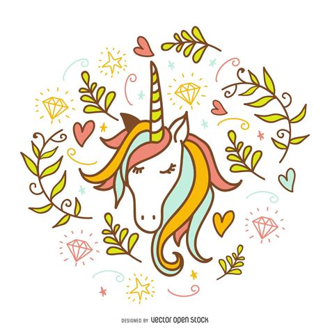 Unicorn doodle with decorations | Cartoons and characters ...