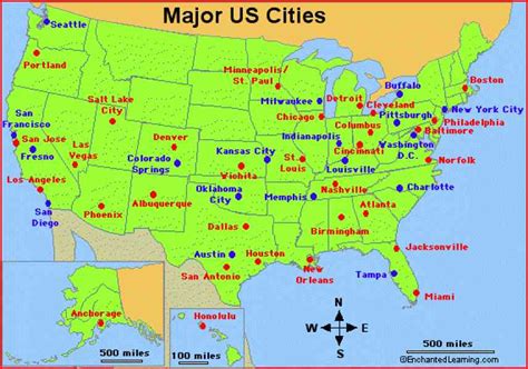 United States Map Labeled With Cities