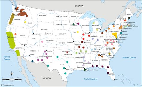 United States Map of Vineyards Wine Regions