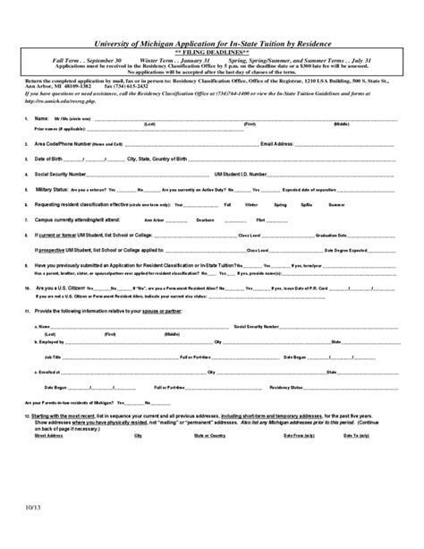University of Michigan Application Form for In state ...