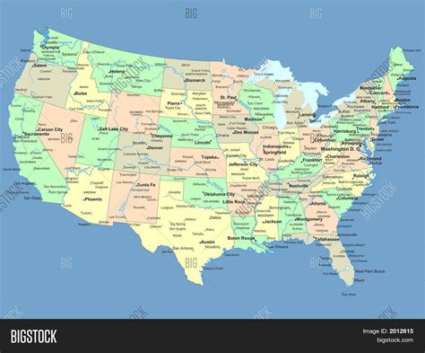 Usa Map Names States Cities Image & Photo | Bigstock