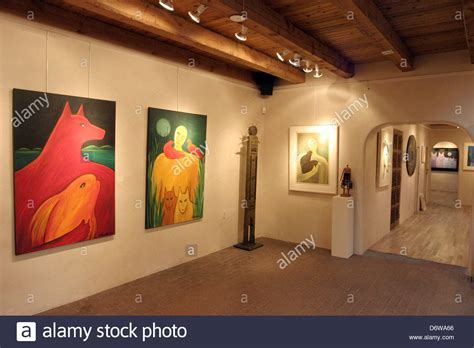 USA, New Mexico, Santa Fe, Interior of Art Gallery in ...