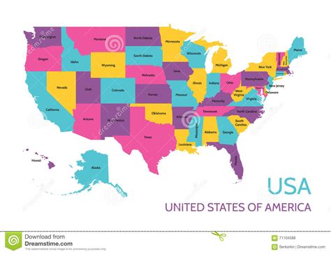 USA   United States Of America   Colored Vector Map With ...