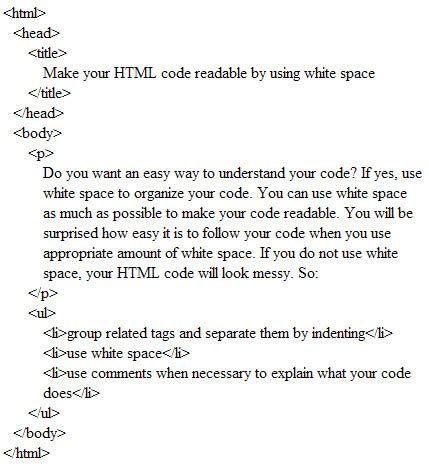 Use white space to make your HTML code readable