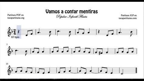 Vamos a contar mentiras Partitura de Flauta Canción ...