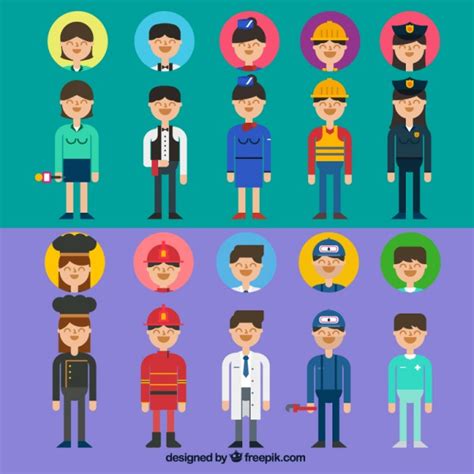 Variety of professions avatars Vector | Free Download