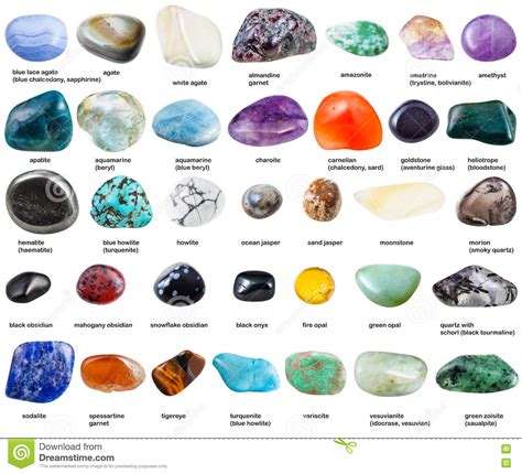 Various Polished Gemstones With Names Isolated Stock Image ...