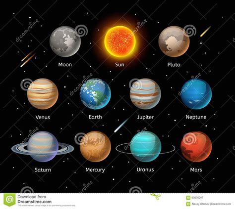 vector colorido de los planetas fijado en fondo oscuro ...