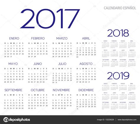 Vector de calendario 2017 2018 2019 Español — Vector de ...