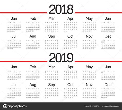 Vector de calendario año 2018 2019 — Vector de stock ...