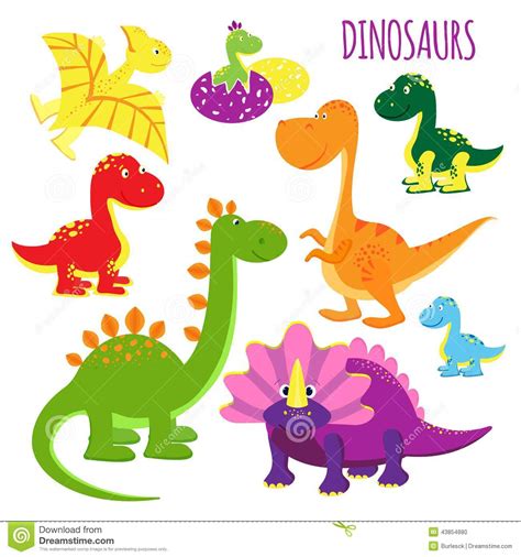 vector icons baby dinosaurs cute set brightly colored ...