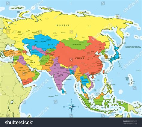 Vector Illustration Asia Map Countries Different Stock ...