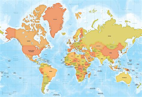 Vector Map World Bathymetry Mercator Europe | Africa map