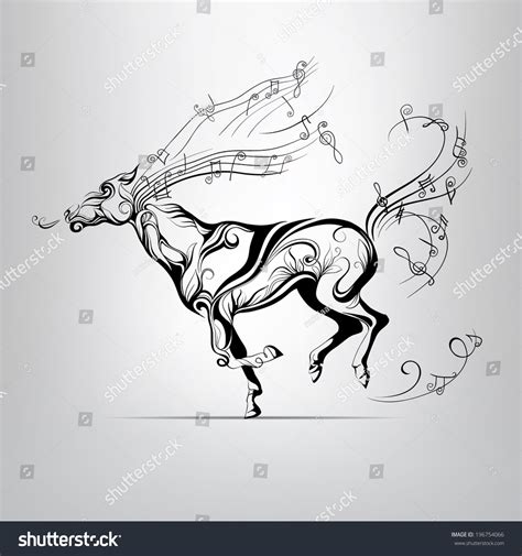 Vector Silhouette Of A Running Horse With A Mane Of Music ...