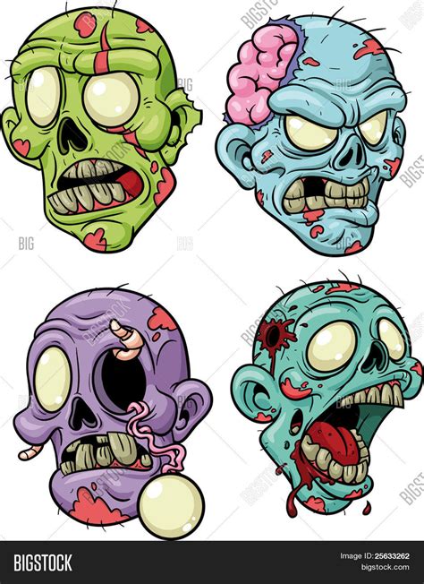 Vector y foto Cuatro Cabezas De Zombie De Dibujos | Bigstock
