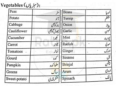 Vegetables English Words and Meanings in Urdu   English ...