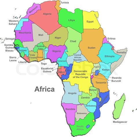 Vektor politisk kort over Afrika med lande på en hvid ...