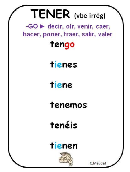 Verbo TENER  irregular  | verbos | Pinterest | Spanish ...