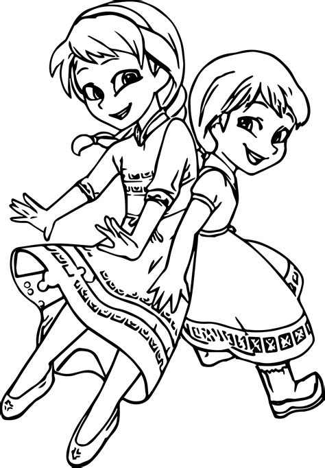 Very Cute Girls Anna Elsa Coloring Page | Wecoloringpage.com