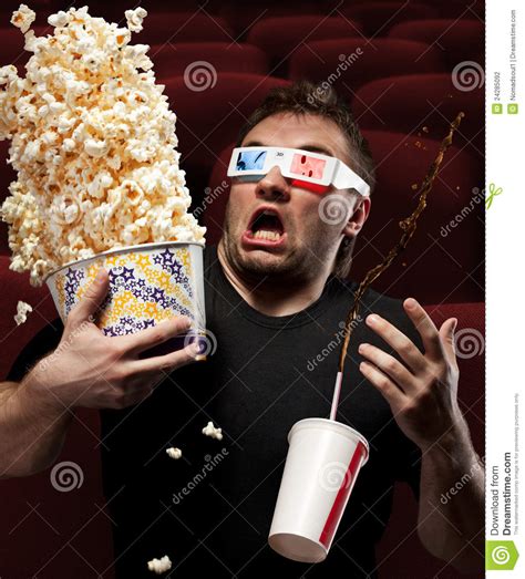 Very Scared Man Watching 3D Movie Stock Photography ...