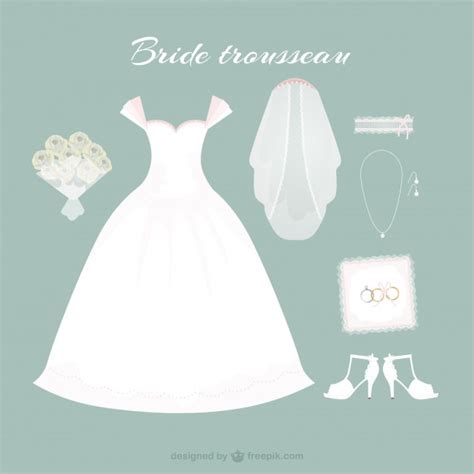 Vestido de novia dibujado a mano con bonitos accesorios ...