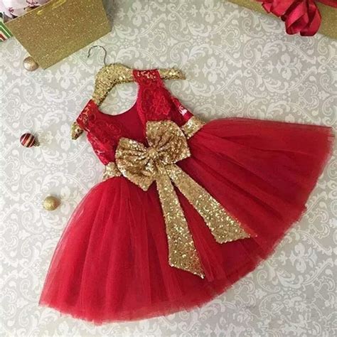 Vestido Rojo Para Niña Con Moño Dorado Fiesta Cumpleaños ...